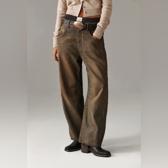 𝓯𝓹 Free People ~ We The Free Good Luck Coated Barrel Jeans - Picture 3 of 12